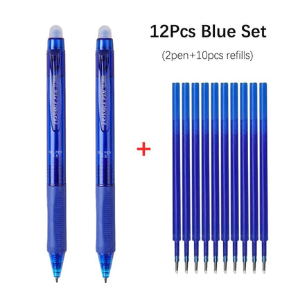 0.5mm High-Capacity Erasable Gel Pen Set Translucent Rod Blue Black Magic Ink Washable School Office Stationery Supplies