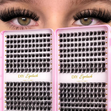 DIY Eyelash Extension Kit Eyelash Book, 384 Clusters of D-Curl Personal Eyelash Clusters - Suitable for At-Home Eyelash DIY, Cat