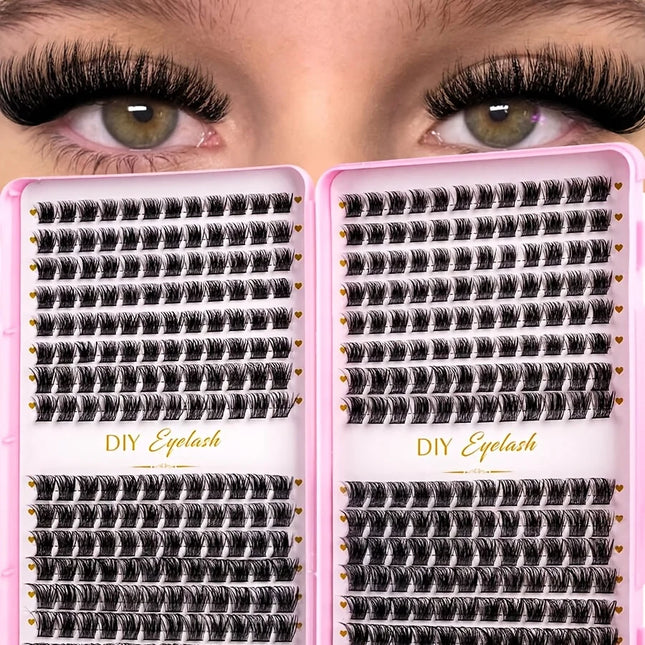 DIY Eyelash Extension Kit Eyelash Book, 384 Clusters of D-Curl Personal Eyelash Clusters - Suitable for At-Home Eyelash DIY, Cat