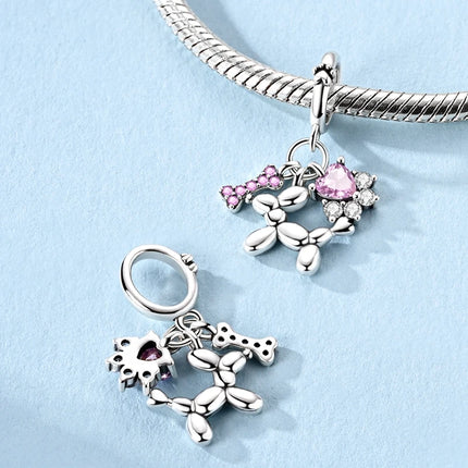 Original 925 Sterling Silver Charm Bead Balloon Poodle Cute Puppy Heart Charm Fit Bracelet Bangle Pendant Women DIY Jewelry Gift