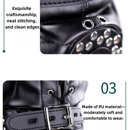 PU Leather Full Head Bondage Hood Mask Adjustable BDSM Headgear Blindfold with Chain Leash Role Play Costume Accessories