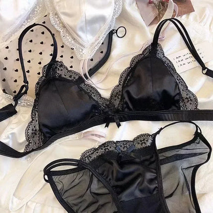 French satin girl ultra-thin sexy lace summer breathable bra set