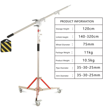 290cm Stainless Steel Tripod Metal Light Stand l Air Pressure Bearing 15kg For Ring Light Live Youtube and Photography Softbox