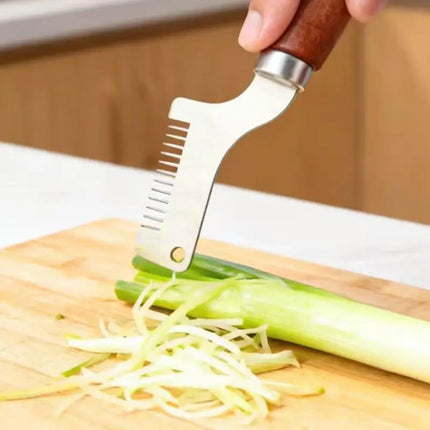 Professional Scallion Slicer Green Onion Cutter With Curved Design Stainless Steel Blades Wooden Handle Kitchen Cooking Tools