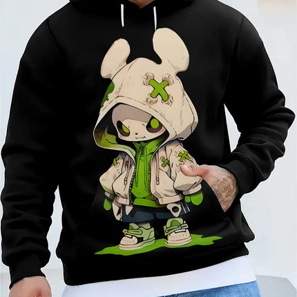 2025 autumn/winter men's fashion cartoon character print soft, comfortable, breathable hooded sportswear outdoor urban casual we