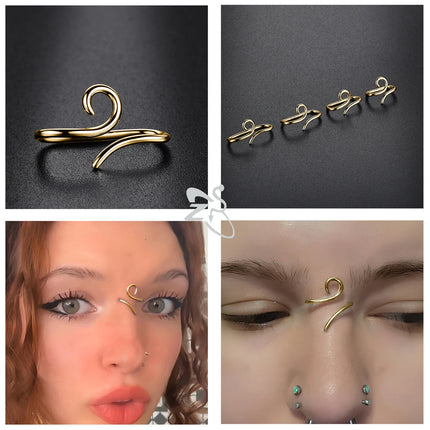 ZS 1PC 16G 925 Silver Inner Hook Outer Hook Eyebrow Ring Spiral Bridge Nose Stud Helix Earring Gold Color Cartilage Piercing