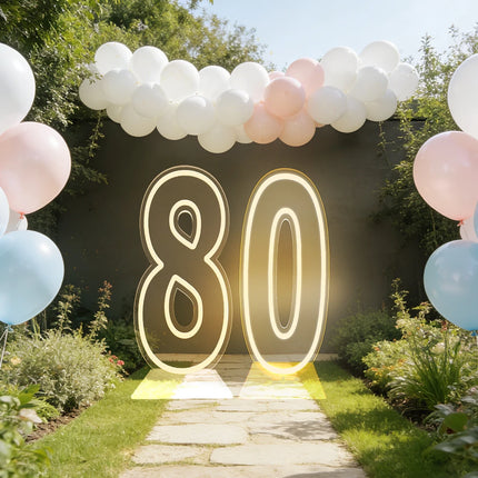 Large Size Warm White LED Neon Numbers Sign 76cm/100cm Stand up & Wall Mounted for Birthday Wedding Celebration Party Decor