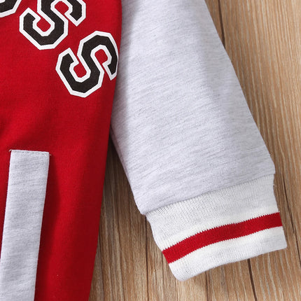 Fashionable letter printed long sleeved round neck cute and personalized baby boy jumpsuit