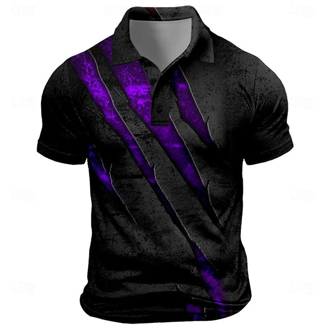 Vintage Men's Polo Shirt Scratch Print Casual Short Sleeve T-Shirt Lapel Buttons Golf Sport Shirt Fashion Oversized Men Clothing
