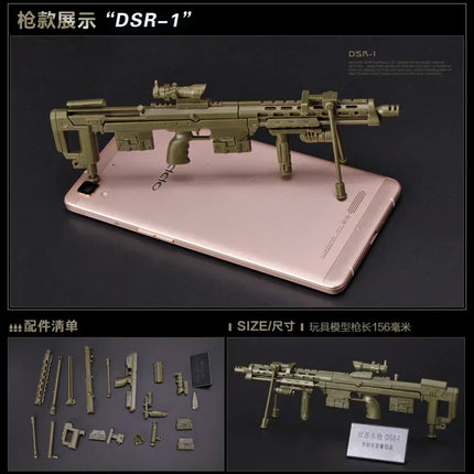 1/6 4D Gun AK47 MG42 MSR Barrett Sniper Rifle Gatling Soldier Weapon Assembly Plastic Model Kit Military Building Block Toy