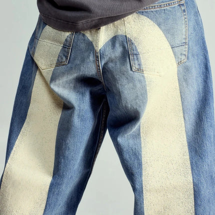 Mens Jeans Print High Waist Straight Leg Denim Pants Harajuku Unisex Loose Fit Tapered Casual Streetwear Fashion Trend Arrival
