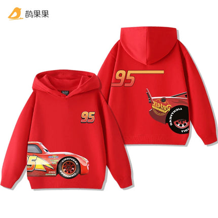 Cars Lightning McQueen Fun Printed Kids Boys Girls Hooded Sweatshirt Fall and Winter Casual Fashion Warm Student Hoodie