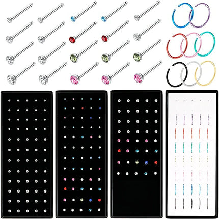 Fashion Crystal Stainless Steel Nose Stud Piercing for Women Hypoallergenic 1.8mm Nose Ring Straight/L/Screw Shaped Body Jewelry