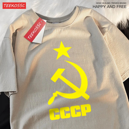 Cccp Hammer Sickle Star T-Shirts Couple Cartoons Sweat T Shirts Personality Summer Clothing Hip Hop Cotton Shirts Men Women