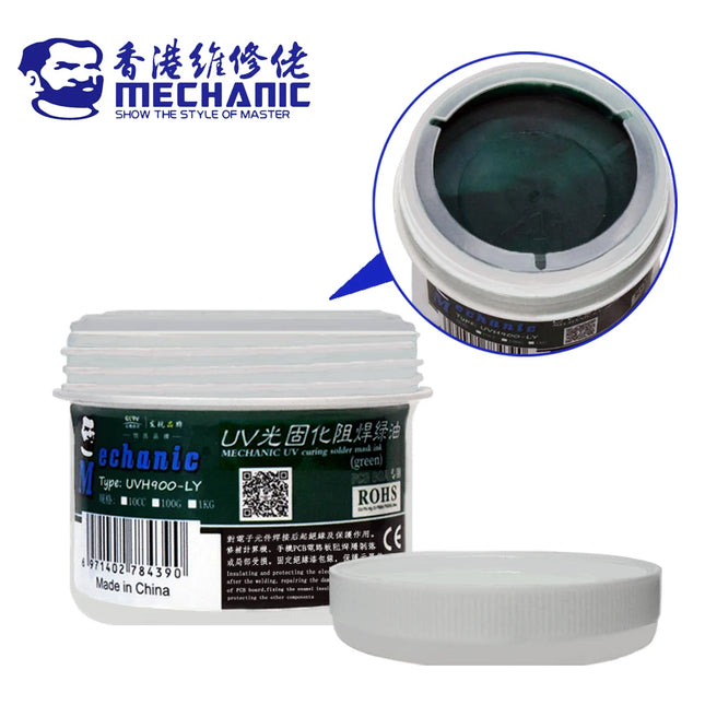 MECHANIC UVH900-LY 100g UV Curing Solder Mask Ink Soldering Paint Oil Flux Prevents Corrosive Arcing for BGA PCB Motherboard
