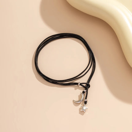 Trendy Hip Hop Star Moon Pendant Anklets for Women Simple Retro Multilayer Adjustable Leather Wax Line Feet Chain Party Jewelry