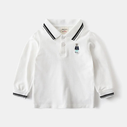 Kids Boys Long Sleeve Tees RAISE Spring 2026 Infant Babys Boys Polo Shirts Loose Bear Embroidery Striped Children Boys Pullovers