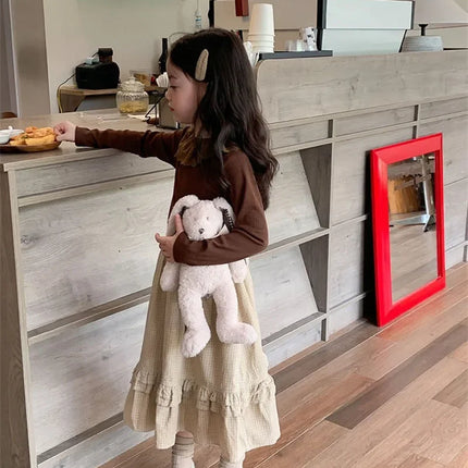 1-12 Years Long-Sleeved Shirts Children's Spring Knitted Tops Baby's Lace 2025 Lace Base Shirt Korean Girls Ruffle Collar T-shirt