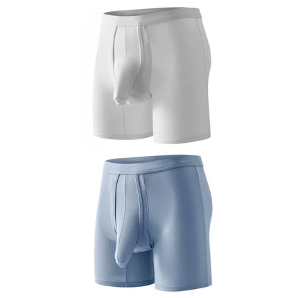 2PCS Mens Long Legs Underwear Separate Ball Pouch Breathable Comfort Sport Seamless Boxer Trunks Shorts Calzoncillo Hombre