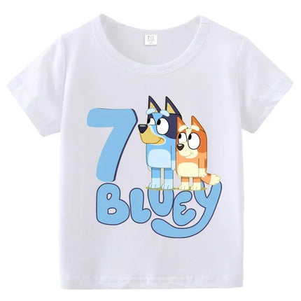 Blueys Baby Birthday T Shirt for Boys Girl Bingo Number Kids Clothes Summer Cartoon Letter Tees Shirts Toddler Short Sleeve Tops