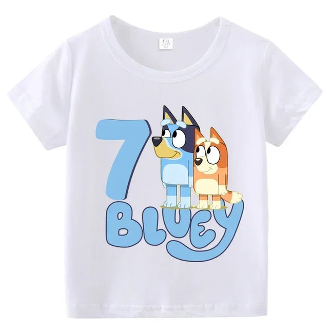 Blueys Baby Birthday T Shirt for Boys Girl Bingo Number Kids Clothes Summer Cartoon Letter Tees Shirts Toddler Short Sleeve Tops