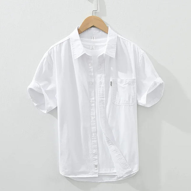 100% Cotton Solid Color Men's Summer Lightweight Short Sleeve Shirt, Business Casual Daily Shirt 2024 Loose Casual Jacket
