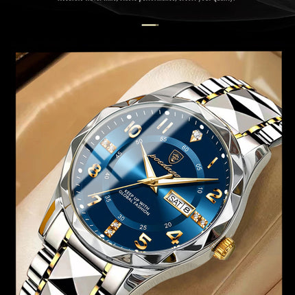 POEDAGAR Luxury Business Men's Wristwatch Stainless Steel Date Week Man Watch Waterproof Luminous Fashion Quartz Watches For Men