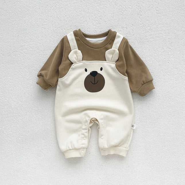 Autumn Baby Bodysuit Little Bear Pattern Two-Tone Long Sleeve Warm Jumpsuit Baby Clothes Baby Boys Girls Romper 0-2 Years Old