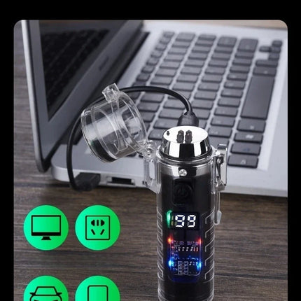 Waterproof Outdoor Camping Compass Dual Arc Type-C Plasma USB Electric Lighter Multi-Function Flashlight Survival Ignition Tool