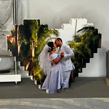 Small Heart Photo Block made from, Bricks,Personalised,WHITE,Building Block,Puzzle,Gift,Him,Her,Birthday,Anniversary