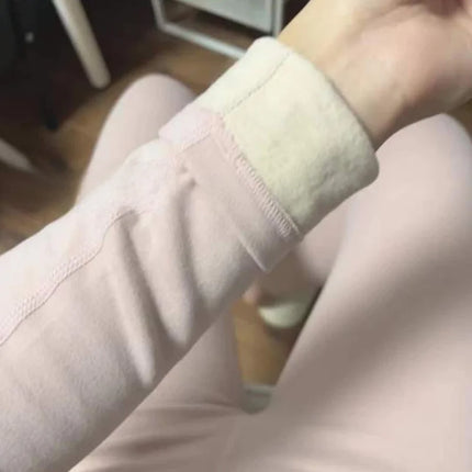 Thiened Fce Warm Underwear Set for Women round Ne Close-Fitting Pure Color Home Clothes Winter Thermal Suit