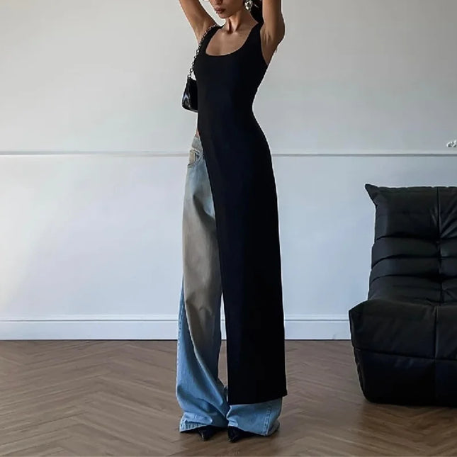 Lamuusaa Long Tank Tops y2k Clothes Women Casual Solid Color Sleeveless Asymmetric Hem T Shirt Vest 2000s Clothing Streetwear