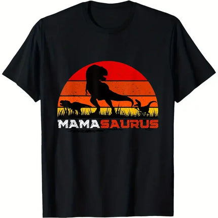 Funny MamaSaurus T-Rex Dinosaur Mom T-Shirt Retro Vintage Tee Soft Crew Neck Short Sleeve Shirt - Mother's Day Gifts for Women