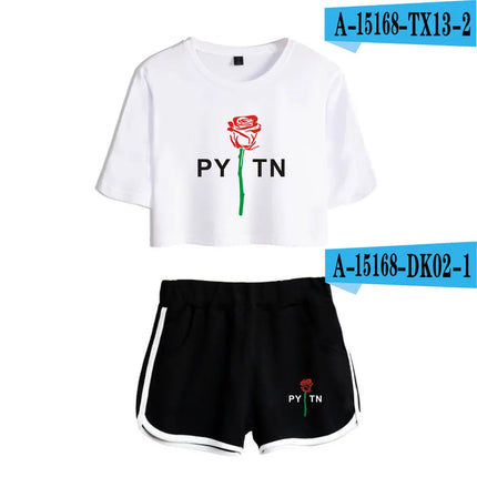 Youthful Payton Moormeier T-shirts shorts Pants Dew navel Sport Girls Short Sleeve Suits Sexy Girls Summer Two Pieces sets