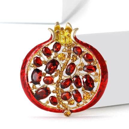 Beaut&Berry Luxury Rhinestone Pomegranate Brooches for Women Enamel Fruit Plant Pins Casual Party Accessories New Gifts Friends