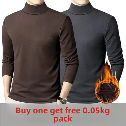 Thickened Inner Fleece-Lined Men's Polo/Turtle Neck Warm Long Sleeve Base Layer Top Autumn Winter Fashion Outwear T-Shirts