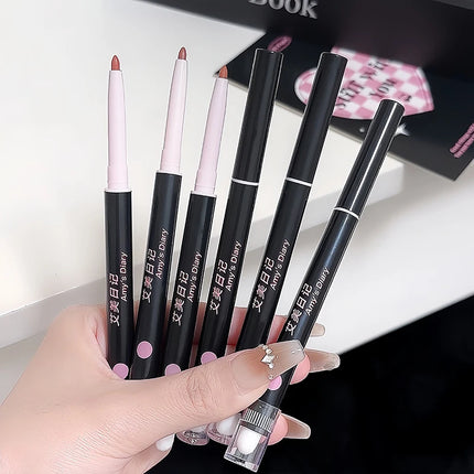 1Pc 3 Essential Colors Triple-Ended Waterproof Matte Lip Liner Pencil with Brush - Long-Lasting Non-Stick Natural Lip Makeup
