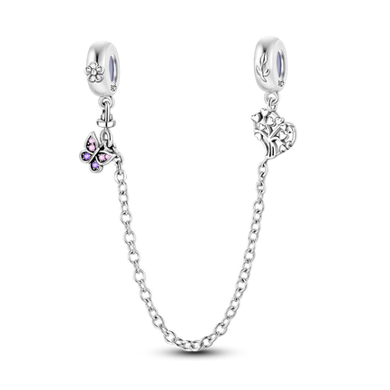 Sparkling Clear Silver Safety Chain 925 Sterling Silver Safety Chain Charm Beads Fit Original Bangle Bracelet DIY Jewelry