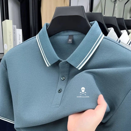 Fashionable men's short sleeved striped polo shirt brand printed top summer 100% cotton comfortable breathable casual T-shirt
