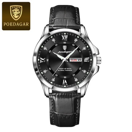 POEDAGAR Original Luxury Male Wristwatch Waterproof Luminous Date Week Men Watch High Quality Leather Quartz Men's Watches Reloj