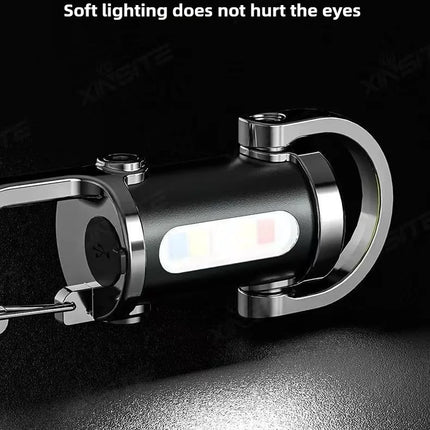 Mini Keychain Flashlight Rechargeable COB Pocket Work Light with Hook Emergency Warning Lamp for Camping Hiking Walking Outdoor