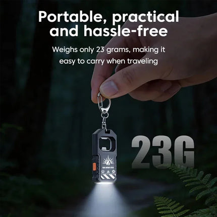 Powerful Mini LED Keychain Flashlight USB C Rechargeable Hanging Work Light Keyring Camping Walking Pocket Lamp Bottle Opener