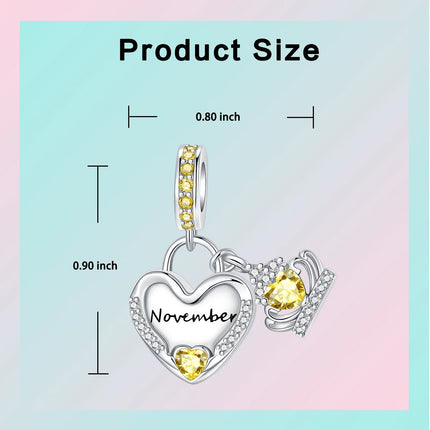 925 Sterling Silver January-December Birthday Stone Love Zircon Pendant Bead Fit Charms Necklace Bracelet Women Jewelry DIY Gift