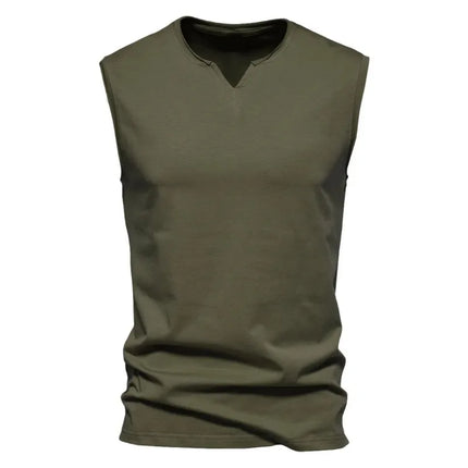 Summer Mens V-neck Tank Tops Athletic Jogging Gym TShirts Loose Vest Cotton Sleeveless T-Shirt Lightweight Basic Sport Tops