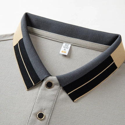 2025 New Men's Collar Polo Shirt Short Sleeved Sweat Absorbing Polo Tops, Luxury Jacquard Breathable Contrast Color T-shirt