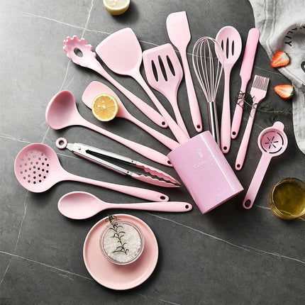 15Pcs Khaki Food Grade Silicone Kitchen Cookware Utensils Turner Spatula Soup Spoon Practical Cooking Tool Kitchenware Set