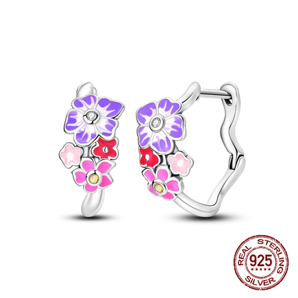 925 Sterling Silver Purple Butterfly Rainbow Flower Stud Earrings for Women Girl Ear Studs Jewelry Fashion Luxury Anniversary