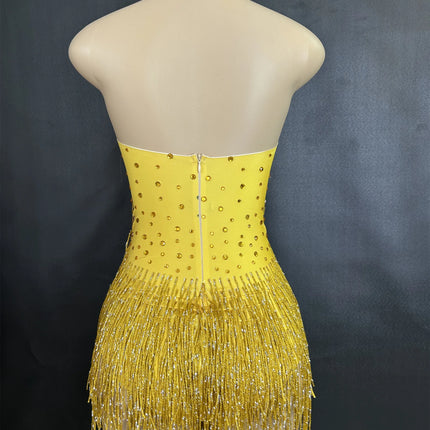 Sparkly Rhinestones Fringe Bodysuit Women Nightclub Party Dance Costume Stage Wear Sexy Tassel Leotard Performance Clothing 7G