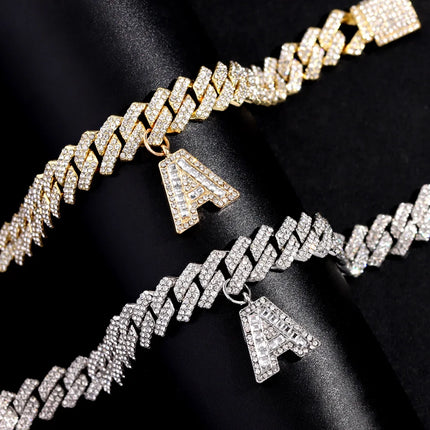 New 14MM Iced Out Cuban Chain 26 Initial Letter Anklets for Women Bling Paved Rhinestone Hip Hop Ankle Bracelet Barefoot Jewelry