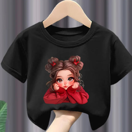 2026 New Children's Short-Sleeve T-Shirts Cute Girl Print Summer Casual Crew-Neck Kids' Wear Clothes Girl's Short-sleeved Shirt